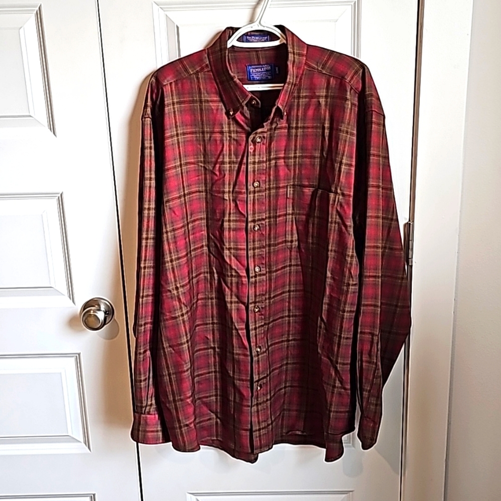 Sir Pendleton 100% Pure Virgin Wool Plaid Button Down in Men's Size XL Long
